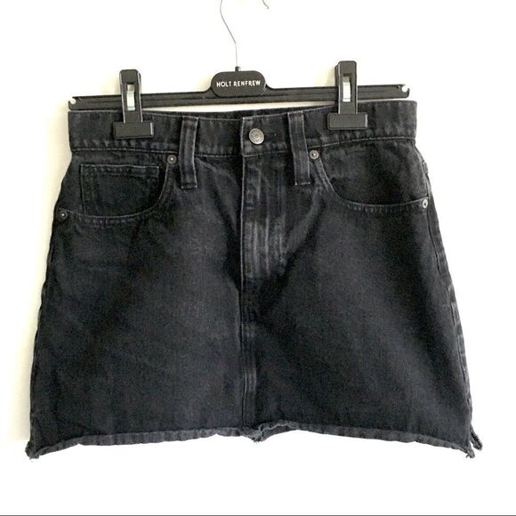 MADEWELL McCarren Raw-Hem Denim Jean Mini Skirt Black 27 - Picture 2 of 8